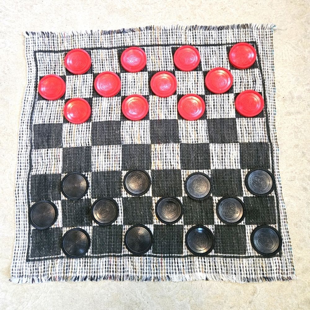 Giant Checkers Game 26" Fabric Board Complete Set Vintage Family Fun Memories